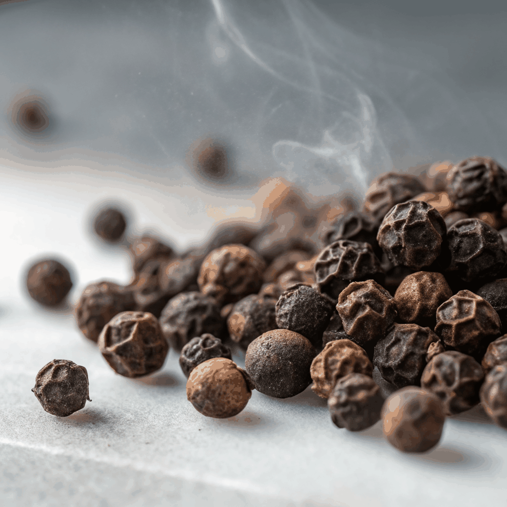 Dried Tellicherry black peppercorns