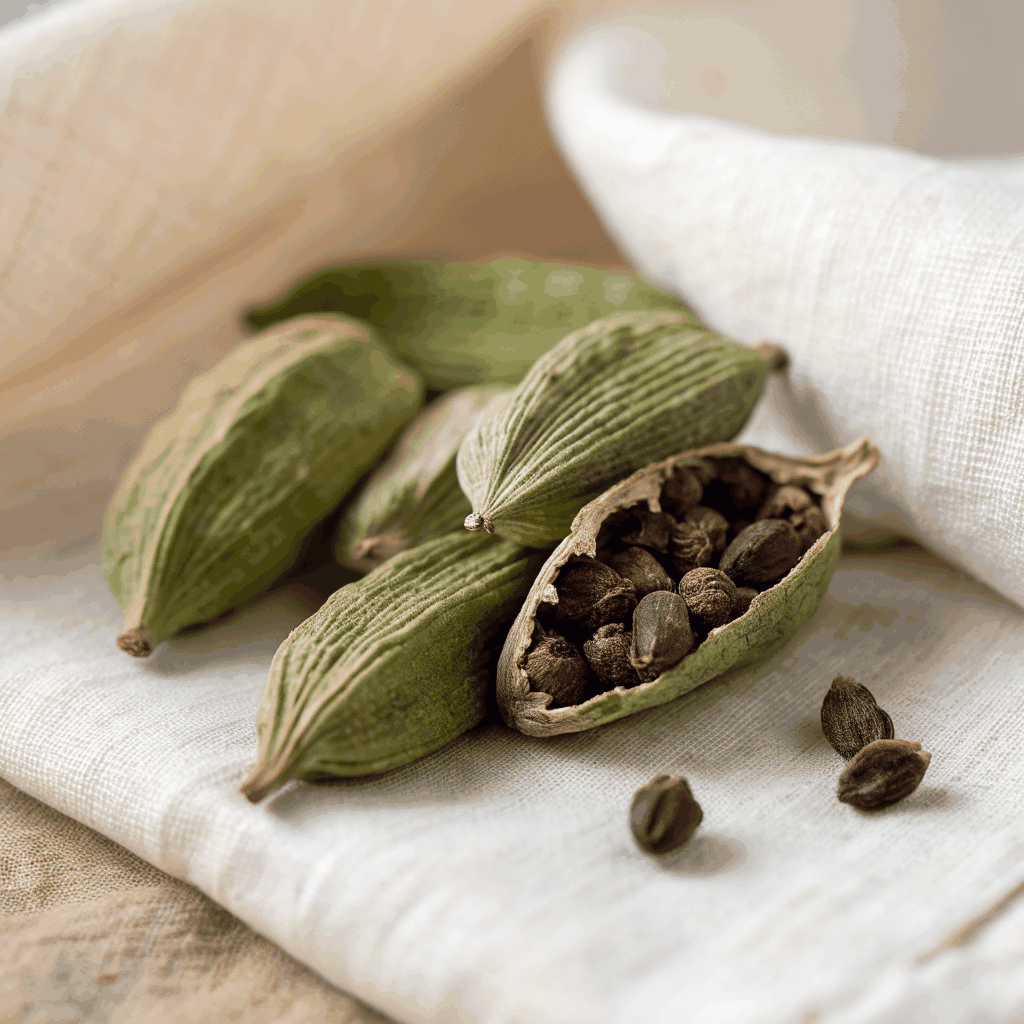 Handpicked green cardamom pods